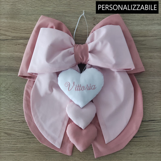 Fiocco nascita in cotone doppio rosa - Soggetto personalizzabile