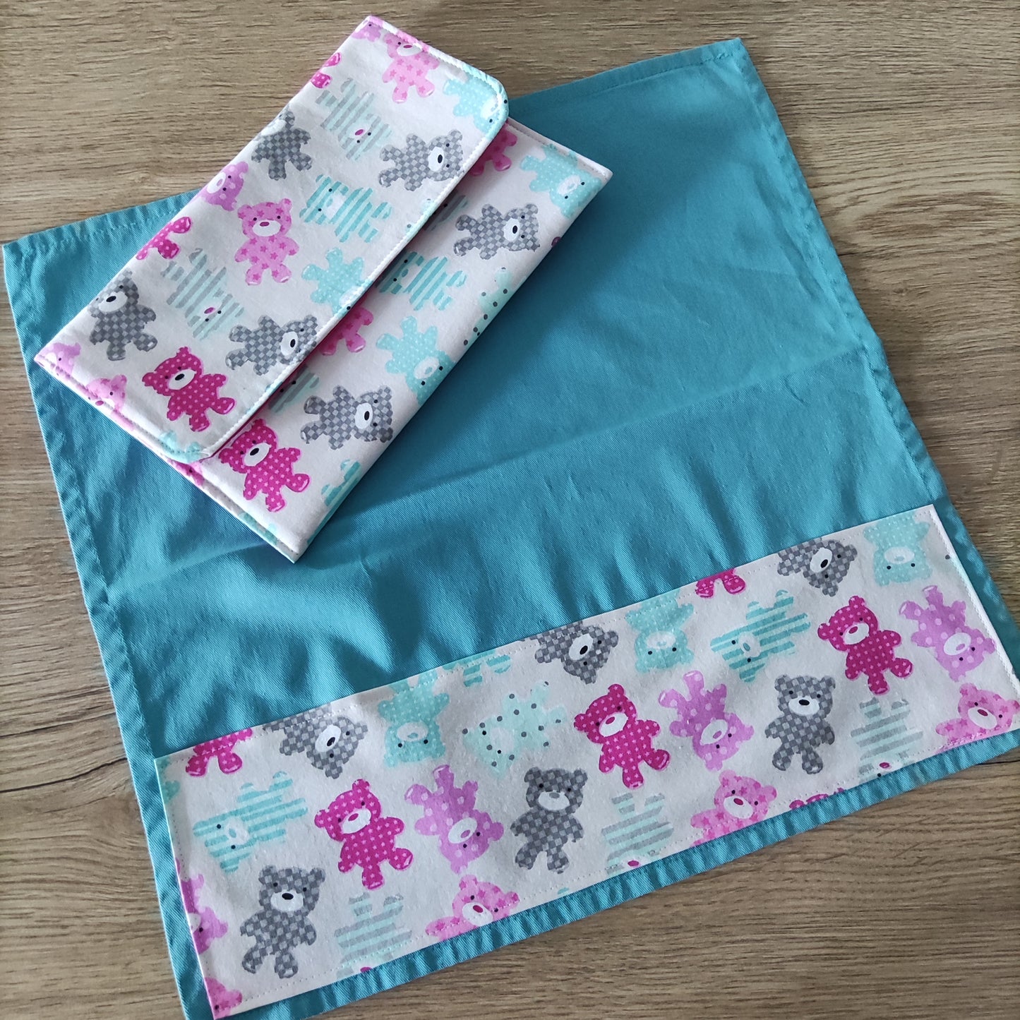 Porta tovagliolo asilo con tovagliolo - Fantasia orsetti rosa