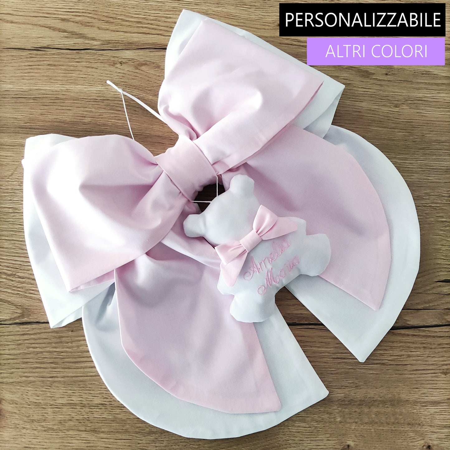 Fiocco nascita in cotone con base bianca - Soggetto personalizzabile