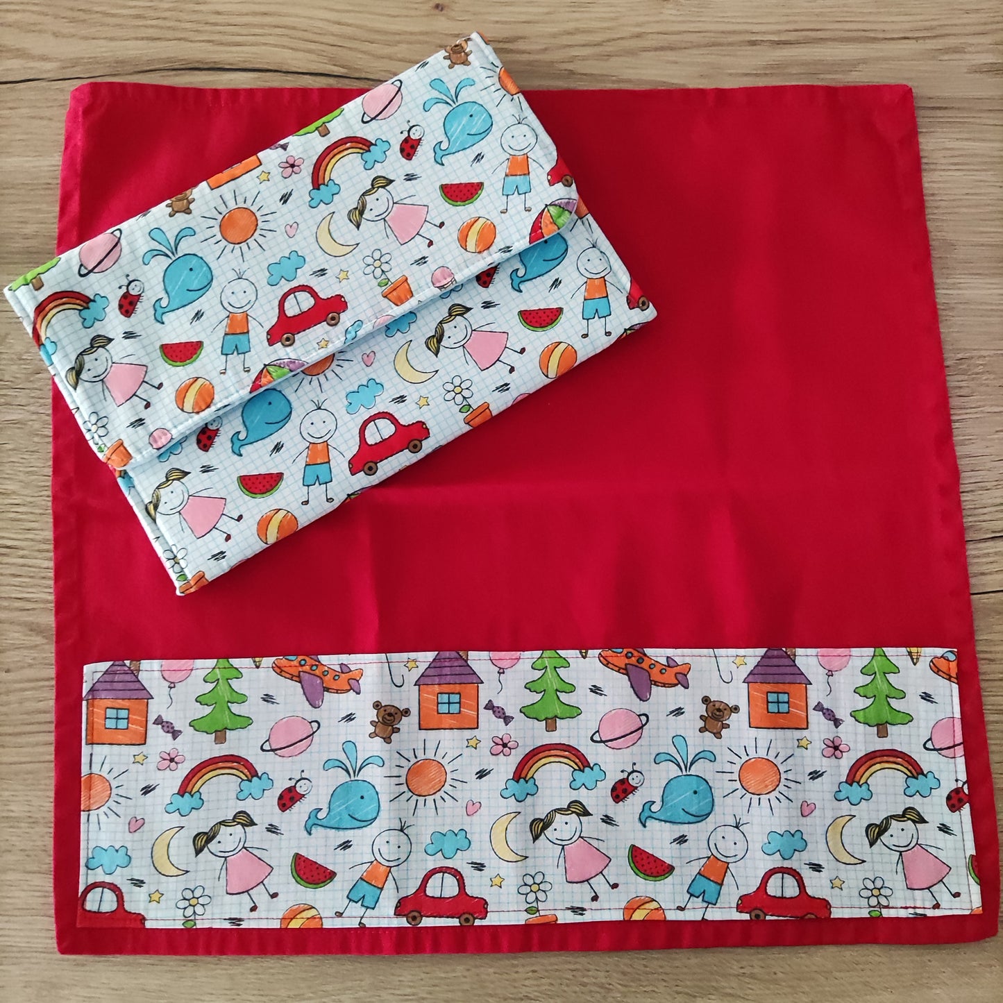 Porta tovagliolo asilo con tovagliolo - Fantasia disegni bimbi