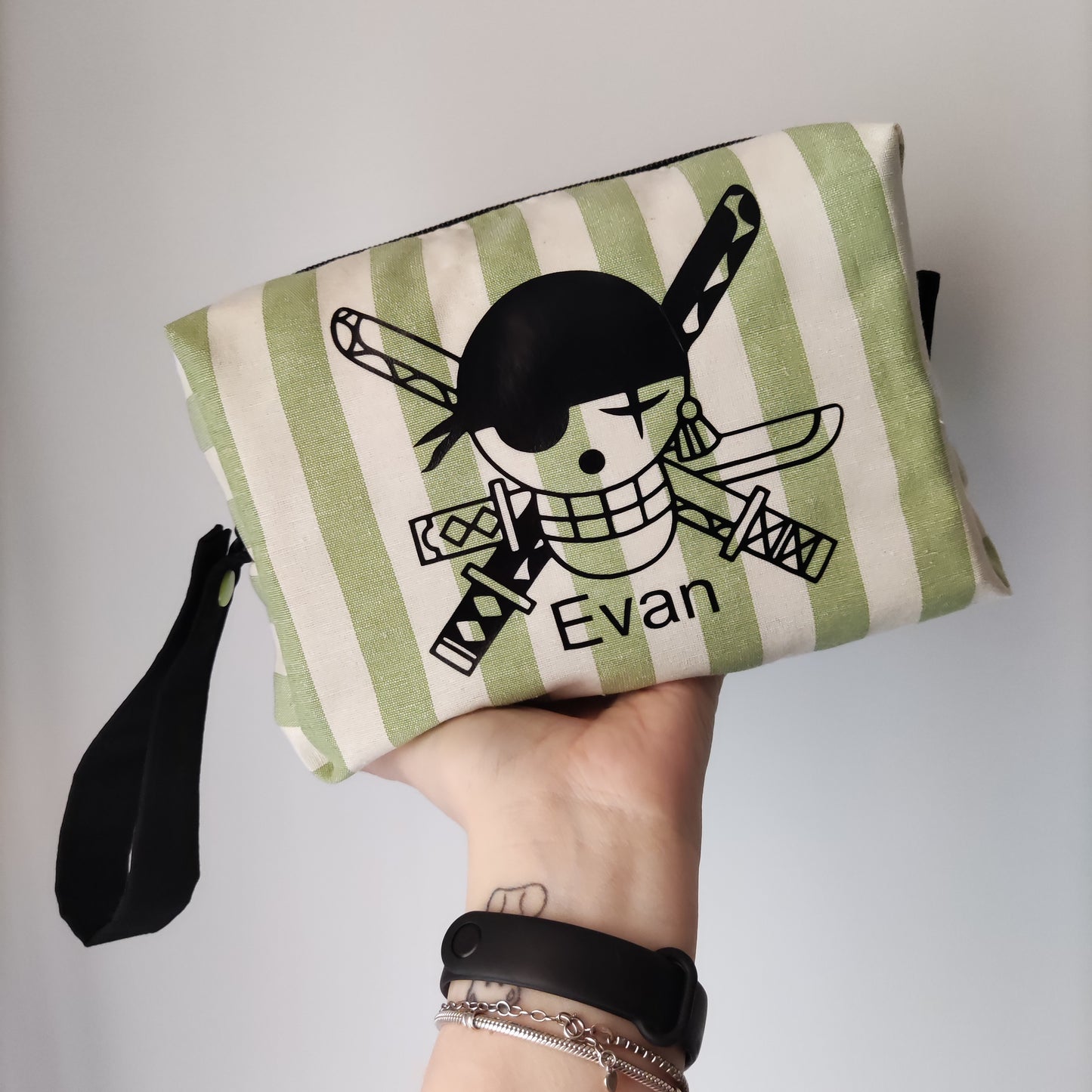 Pochette a righe con disegno personalizzato e nome