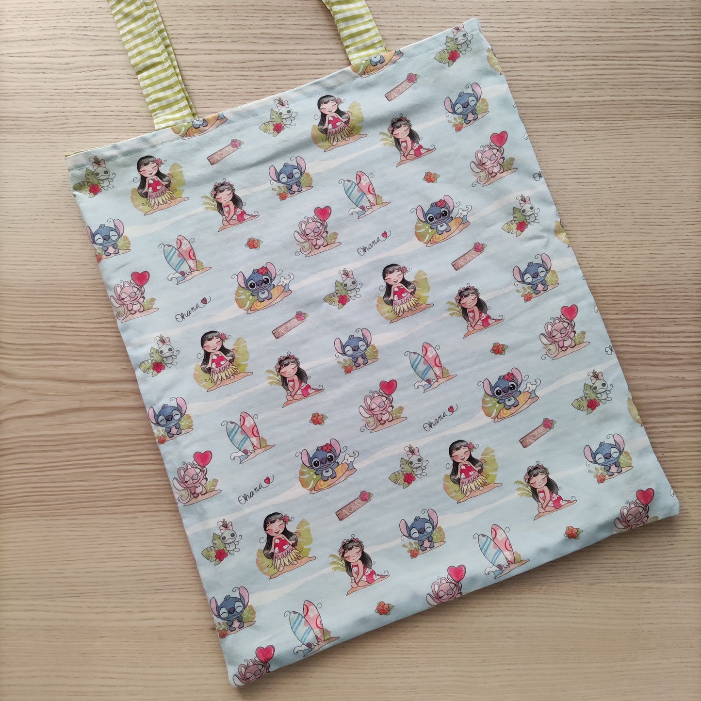 Shopper con fodera Stitch verde